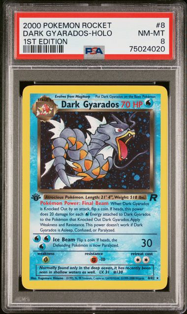 2000 POKEMON TEAM ROCKET - DARK GYARADOS #8 1ST EDITION - PSA 8 NM-MT