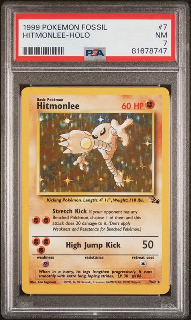 1999 POKEMON FOSSIL - HITMONLEE #7 - PSA 7 NM