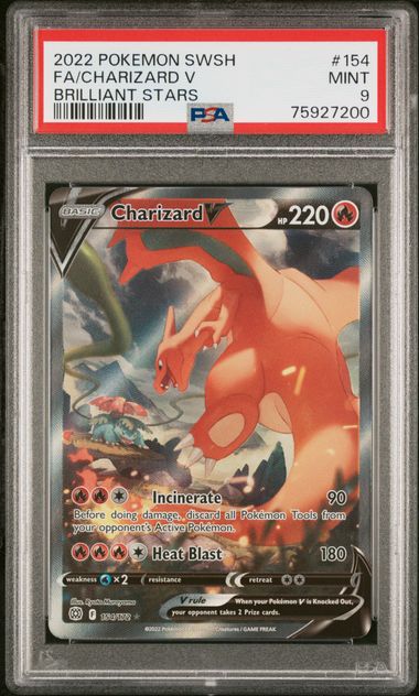 2022 POKEMON SWSH BRILLIANT STARS - CHARIZARD V #154 - PSA 9