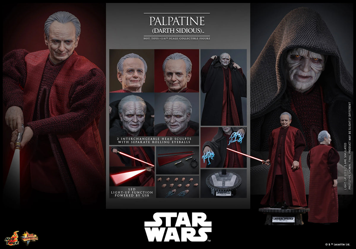 Hot Toys: Star Wars Palpatine (Darth Sidious) Sixth Scale Figure - Episode III - Movie Masterpiece Series (MMS805)