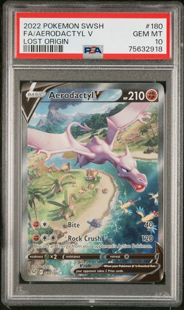2022 Pokémon SWSH - FA - Aerodactyl V (alt art) #180 - Lost Origin - GEM MINT - PSA 10
