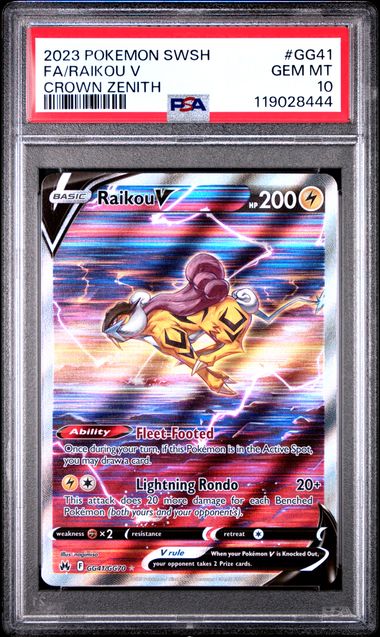 2023 POKEMON SWORD AND SHIELD CROWN ZENITH #GG41 FA/RAIKOU V CROWN ZENITH - PSA 10 GEM MINT