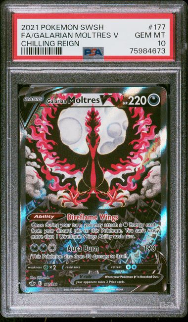 2021 Pokémon SWSH - Galarian Moltres V Alt Art #177 - Chilling Reign - PSA 10 GEM MINT