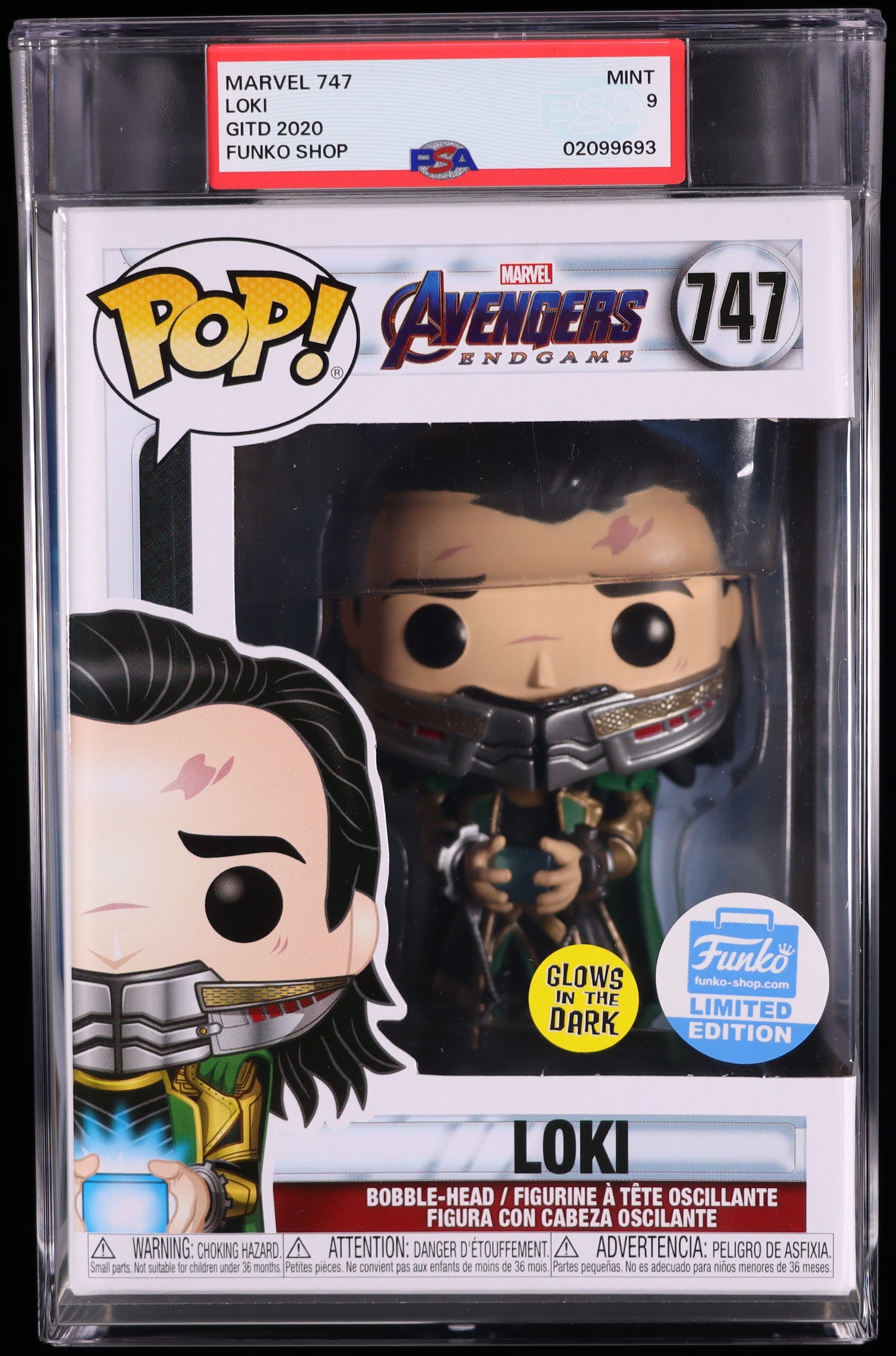 Funko Pop! Avengers Endgame - Loki GITD Funko Shop 747 - PSA 9 MINT